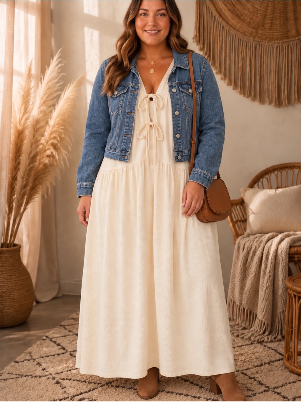 H&M Cream Sleeveless Maxi Dress with Tie-Front - Picture 1 of 8
